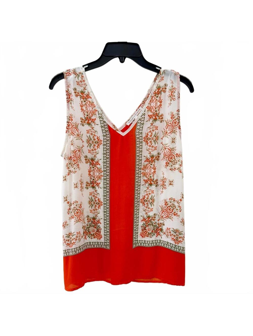 Violet & Claire Orange Floral Boho V-Neck Tank Top Medium